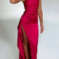 Passar dina kurvor Satin One Shoulder Drape Slit Maxi Dres