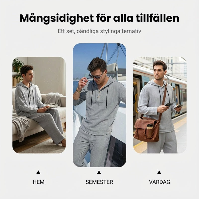 Herrhuvtröja och byxor i ledig passform – 2-delat set