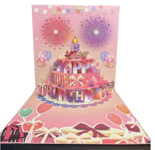 🔥Beste gave 50% RABATT🎁Fyrverkeri pop-up kake med lys og musikk, bursdagskort gave