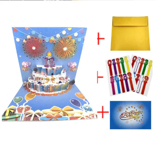 🔥Beste gave 50% RABATT🎁Fyrverkeri pop-up kake med lys og musikk, bursdagskort gave