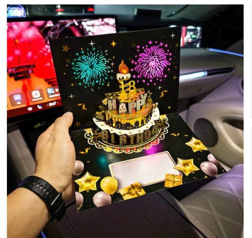 🔥Beste gave 50% RABATT🎁Fyrverkeri pop-up kake med lys og musikk, bursdagskort gave