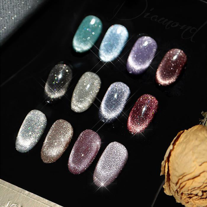 Cat eye gel nagellack, glitter holografiskt nagellack, reflekterande genomskinlig UV gel nagelkonst