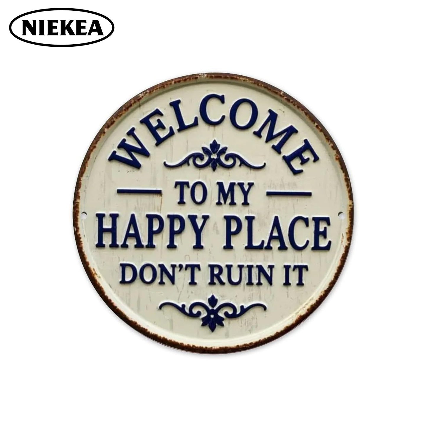 🖼️ 50 % RABATT JUST NU! ⚡ Vintage-skylt i metall med texten ”Happy Place” – rustik inredning, slitstark metall och färdig att hängas upp 🏡