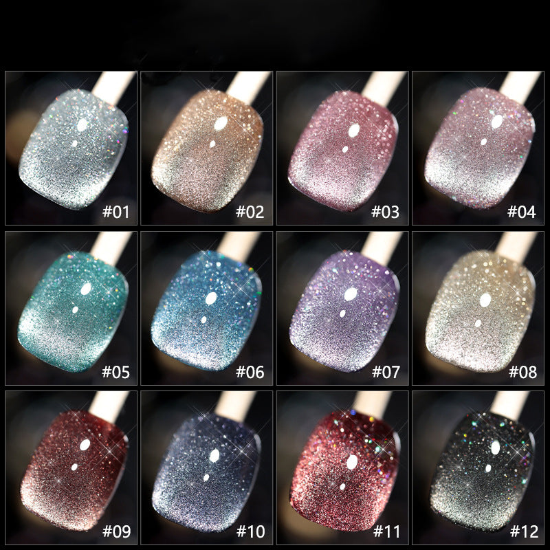 Cat eye gel nagellack, glitter holografiskt nagellack, reflekterande genomskinlig UV gel nagelkonst