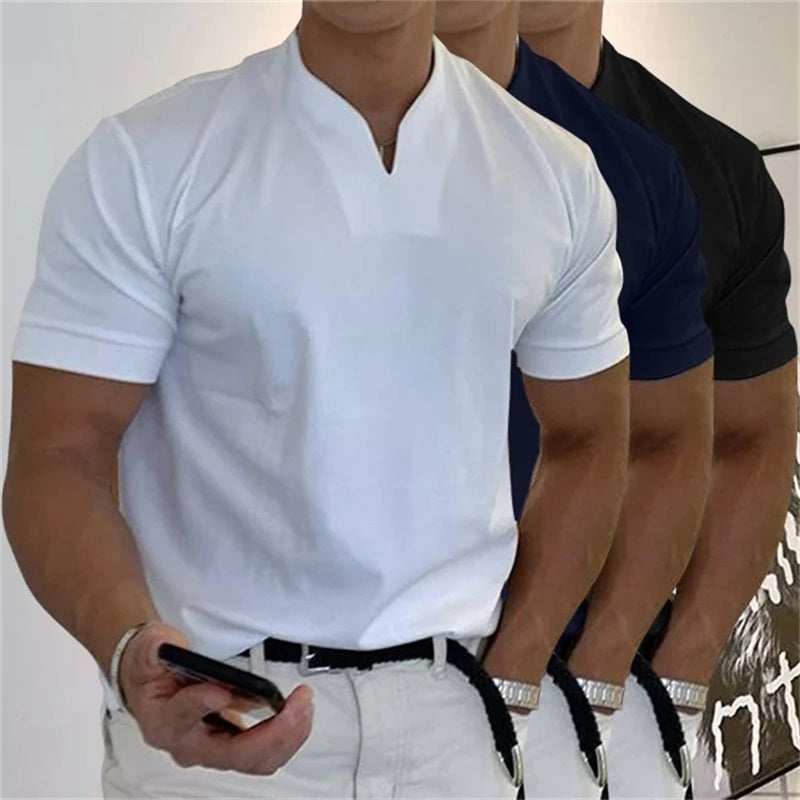 👕Herr Business-T-shirt med kort ärm och V-ringning – Andningsbar bomullsblandning, klassisk passform och finns upp till 5XL ✨