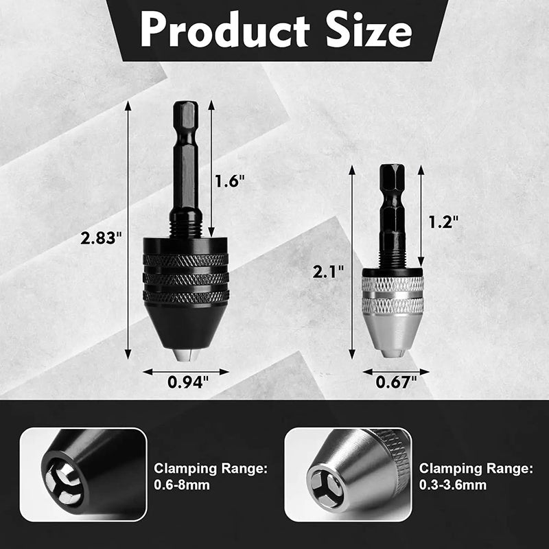 🔧 🎁Köp 1 få 1 gratis🔥 3‑käfts chuck för elskruvdragare och borrmaskiner – nyckelfri, snabbbyte & kompatibel med runda och sexkantiga skaft – perfekt för hobby, renovering och precisionsarbete 🛠️✨