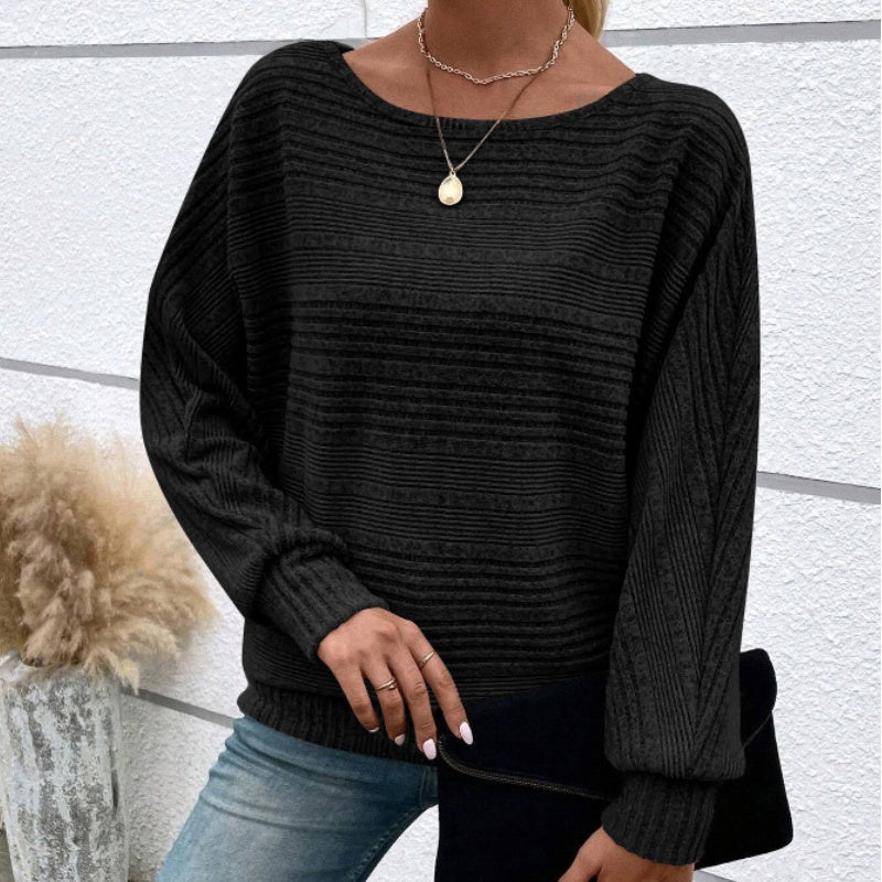 🎉Denna veckas specialerbjudande - 50% RABATT✨ Enfärgad, mjuk, hudvänlig randig, rundhalsad långärmad topp