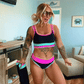 🔥🎁Nyhet 50 % RABATT🔥🌼 Färgblockerad Sportig 3-delars Bikiniset i Nylon – Högmidja med Magekontroll 👙