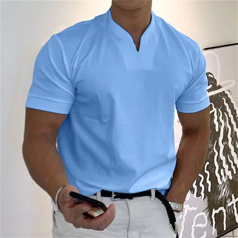 👕Herr Business-T-shirt med kort ärm och V-ringning – Andningsbar bomullsblandning, klassisk passform och finns upp till 5XL ✨