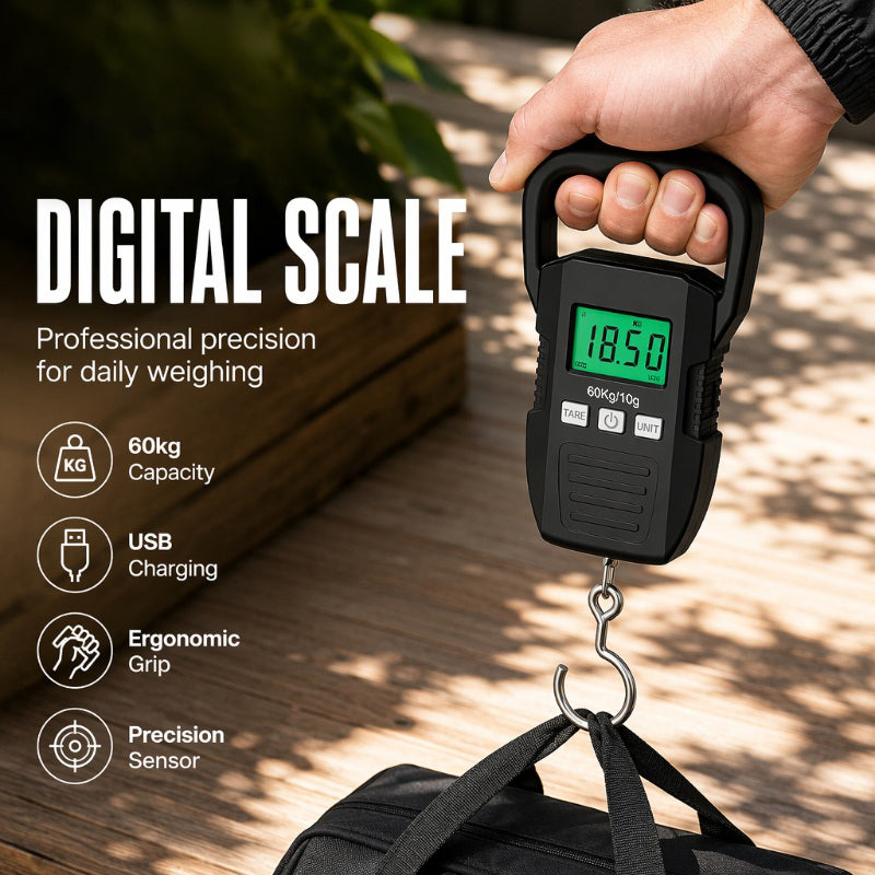 🧳 50 % RABATT NU! ⚖️ Digital handhållen bagagevåg – mät upp till 60 kg, kompakt & bakbelyst display – undvik överviktsavgifter ✨