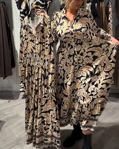 💖Vintageblommig skjortklänning med midjeknäppning