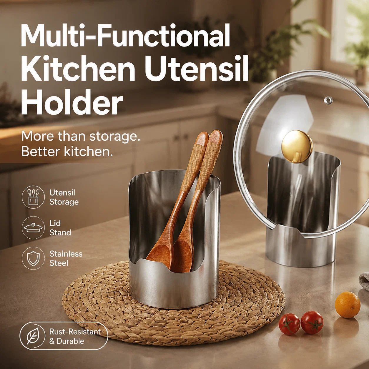🔥50 % RABATT🍳 Multifunktionell förvaringslösning för köksredskap | Robust rostfritt stål för hållbarhet · Utrymmesbesparande vertikal design · Lätt att rengöra och oljebeständig