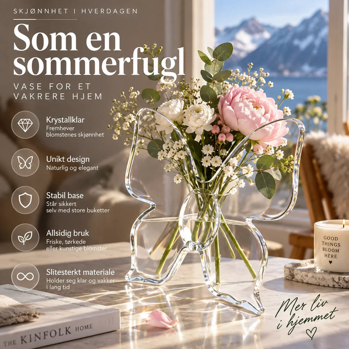 🔥🎁Nyhet 50 % RABATT🔥 🦋 Genomskinlig fjärilsvas – kristallklar plast, stabil bas. Perfekt för blommor, bordsdekorationer och presenter! ✨💐