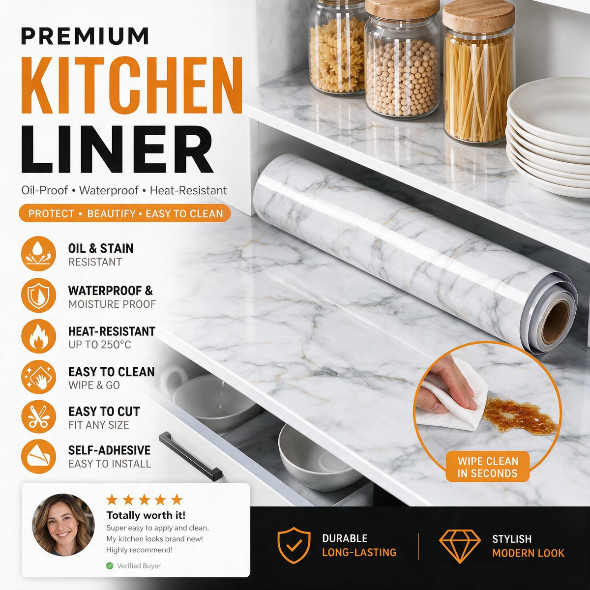 💎🍳50% OFF Marble Kitchen Peel & Stick Wallpaper | Backsplash | Waterproof Kitchen Stickers ✨💧