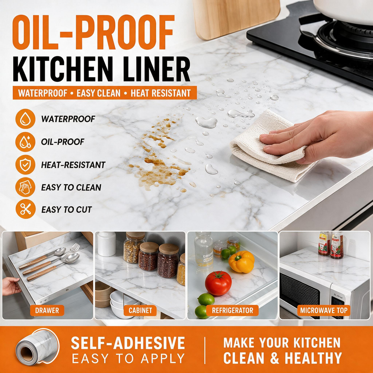 💎🍳50% OFF Marble Kitchen Peel & Stick Wallpaper | Backsplash | Waterproof Kitchen Stickers ✨💧