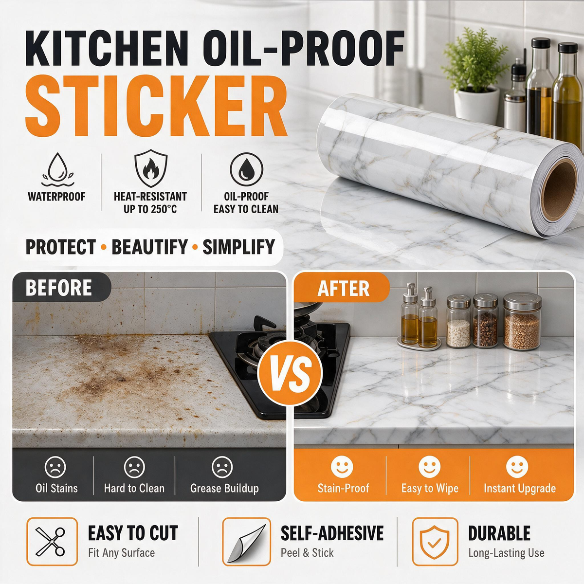 💎🍳50% OFF Marble Kitchen Peel & Stick Wallpaper | Backsplash | Waterproof Kitchen Stickers ✨💧