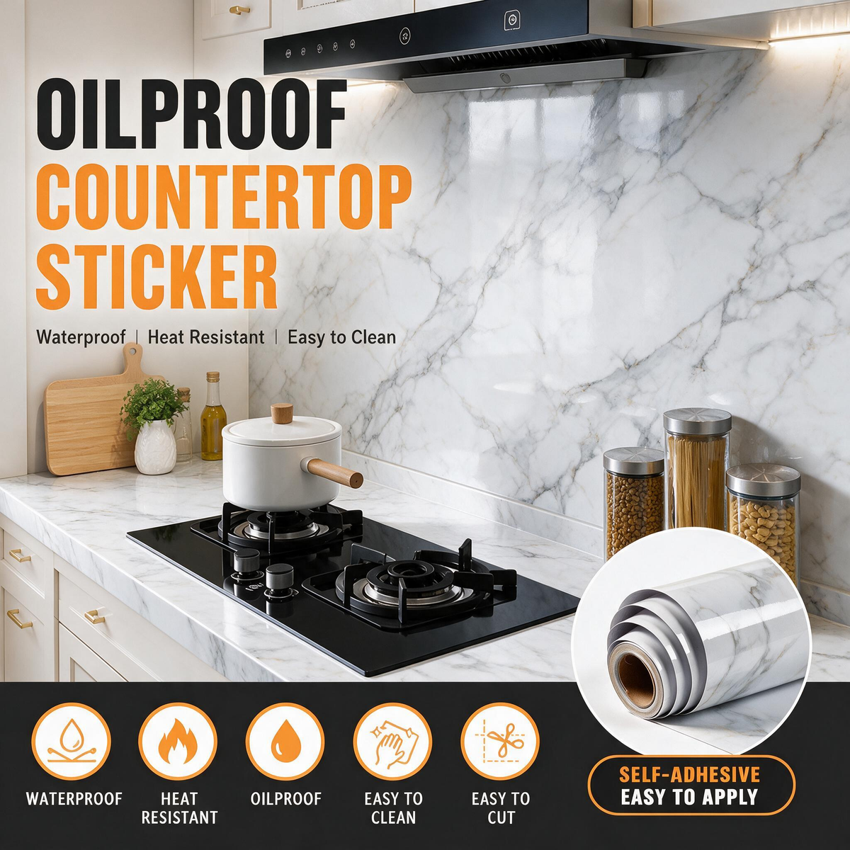 💎🍳50% OFF Marble Kitchen Peel & Stick Wallpaper | Backsplash | Waterproof Kitchen Stickers ✨💧