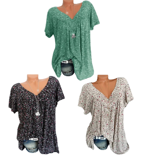 🌸 50% RABATT!  Vårmode Kortärmad Tryckt Topp – Mjukt Linne & Romantisk Design!