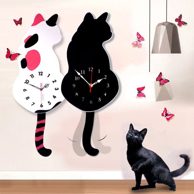 Rea före jul - 49% off-Väggklocka med nordisk katt och viftande svans
