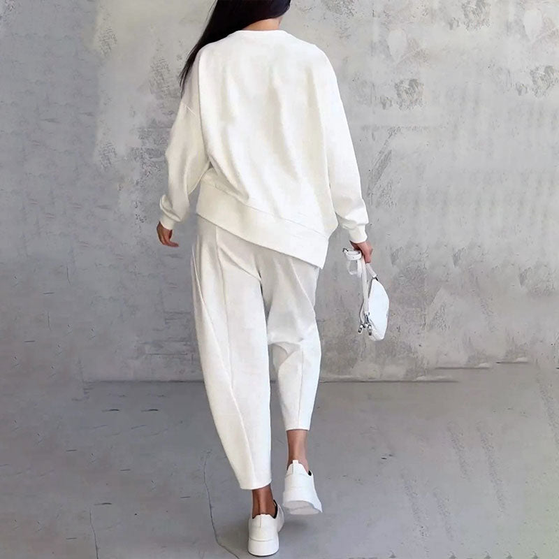 💕2-delat set för kvinnor: långärmad topp med rund hals + byxor 🧥+👖