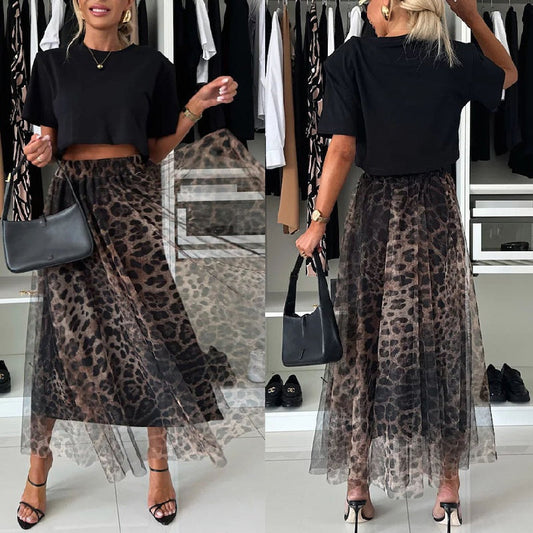 ⚡LIMITED SALE 49% OFF🔥Leopard Print Layered Design Bustier Maxi Skirt