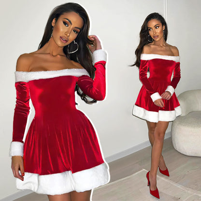 🎄Women's Christmas🎄 One-Shoulder A-Swing Dress