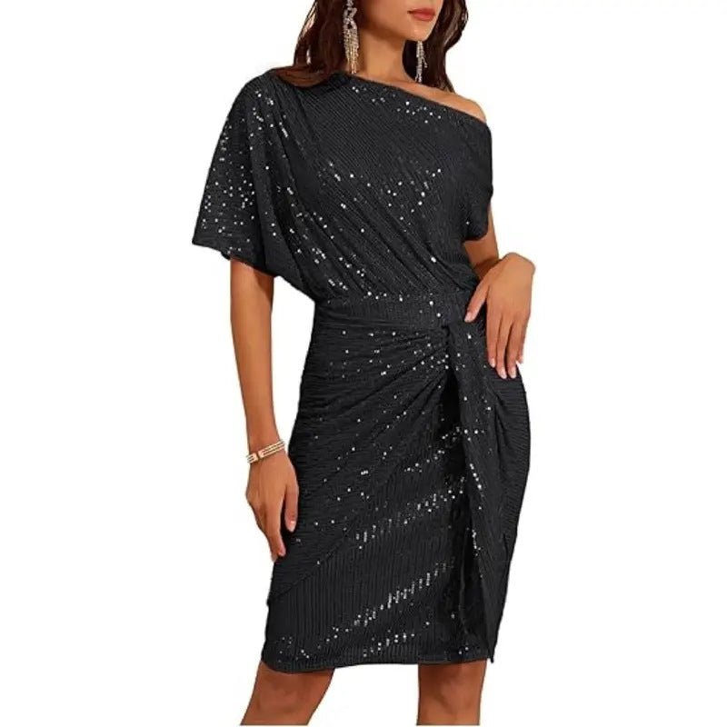 ✨ 50% OFF VINTERREA! ✨ Glittrig Festklänning med Paljetter - U-ringning och Sidodelad för en Smickrande Siluett på Kvällsfester 💃🌟