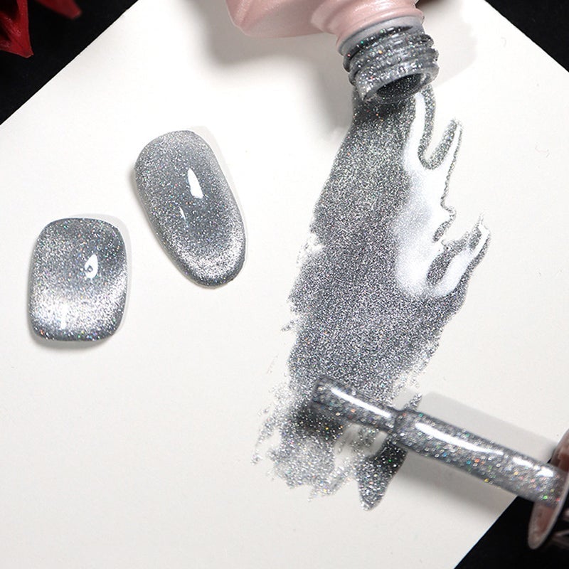 Cat eye gel nagellack, glitter holografiskt nagellack, reflekterande genomskinlig UV gel nagelkonst