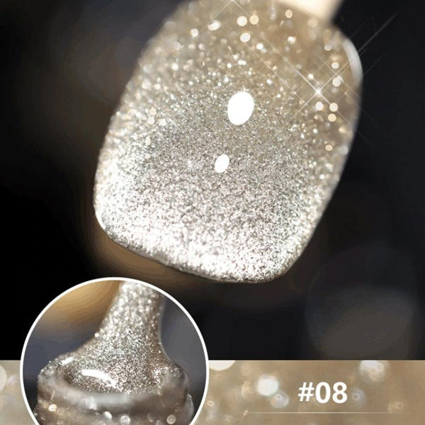 Cat eye gel nagellack, glitter holografiskt nagellack, reflekterande genomskinlig UV gel nagelkonst