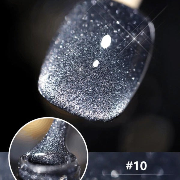 Cat eye gel nagellack, glitter holografiskt nagellack, reflekterande genomskinlig UV gel nagelkonst