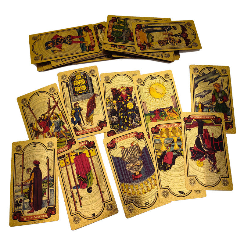 🔮 50% RABATT NU! ✨ Lyxig Gyllene Tarotkortlek – Inklusive Guidebok, Svart Sammetspåse & Spådomskort 🎴📖