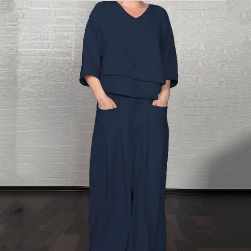 👚 50% RABATT 🌾 | 2-delat Set – Bomull & Linne, Oregelbunden Fåll & Vida Byxor