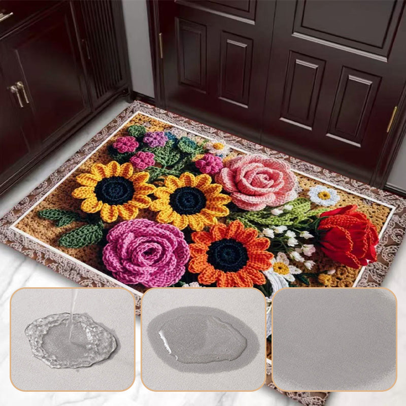 🌸Absorberande Halkfri Badrumsmatta med Stickat Blommönster