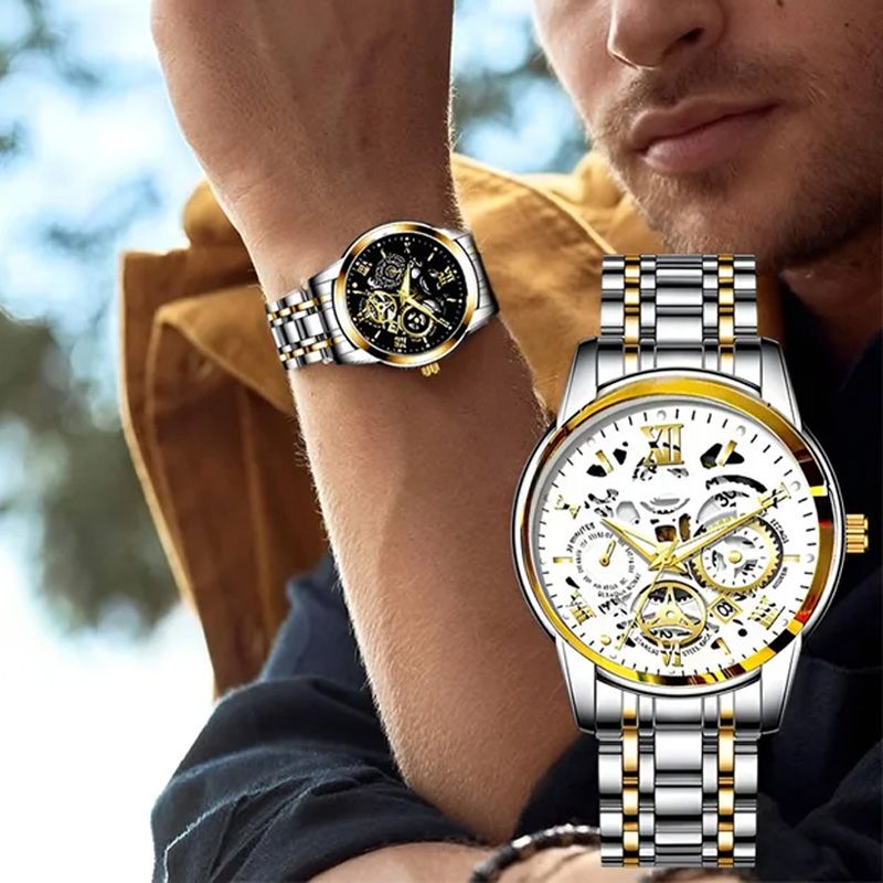 ⌚ 60% RABATT! ⚙️ Herr Vattentät Roman Skeleton Automatisk Klocka – Rostfritt Stål, Utdragbart Urverk & Klassisk Design ✨📦