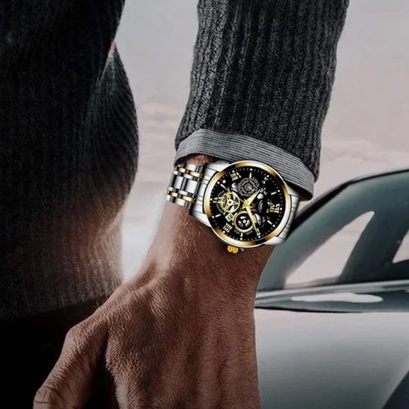 ⌚ 60% RABATT! ⚙️ Herr Vattentät Roman Skeleton Automatisk Klocka – Rostfritt Stål, Utdragbart Urverk & Klassisk Design ✨📦