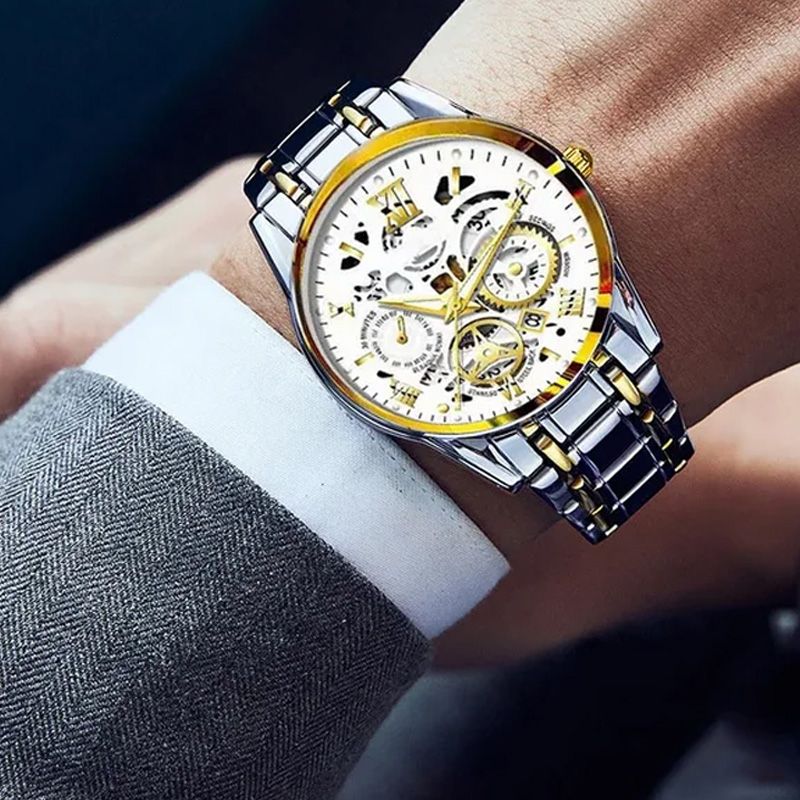⌚ 60% RABATT! ⚙️ Herr Vattentät Roman Skeleton Automatisk Klocka – Rostfritt Stål, Utdragbart Urverk & Klassisk Design ✨📦