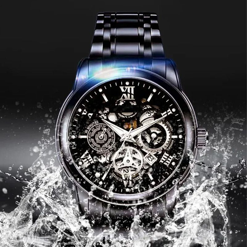 ⌚ 60% RABATT! ⚙️ Herr Vattentät Roman Skeleton Automatisk Klocka – Rostfritt Stål, Utdragbart Urverk & Klassisk Design ✨📦
