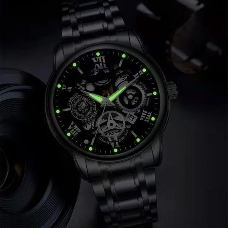 ⌚ 60% RABATT! ⚙️ Herr Vattentät Roman Skeleton Automatisk Klocka – Rostfritt Stål, Utdragbart Urverk & Klassisk Design ✨📦
