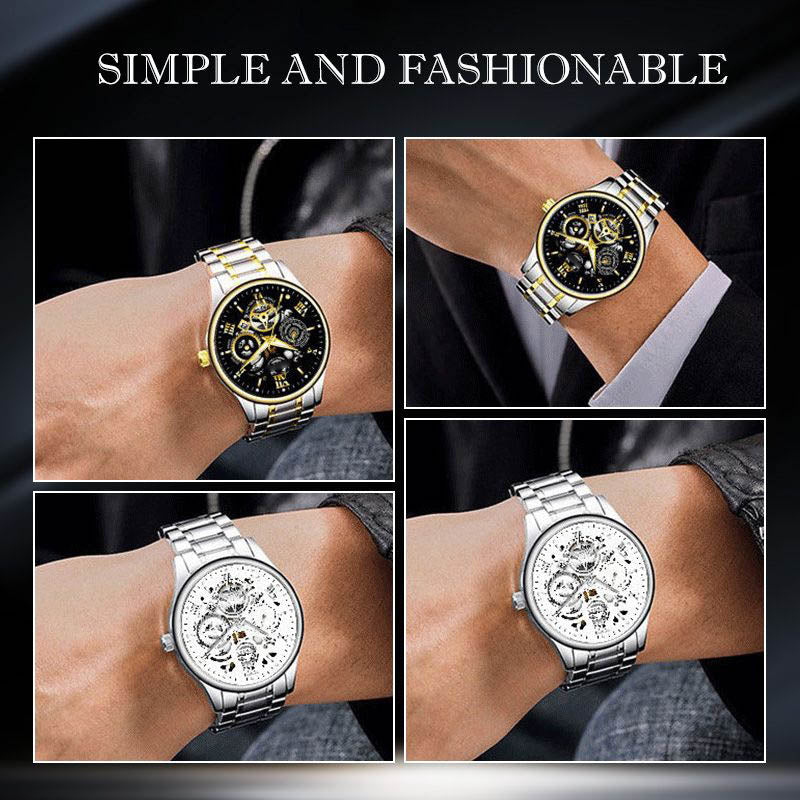 ⌚ 60% RABATT! ⚙️ Herr Vattentät Roman Skeleton Automatisk Klocka – Rostfritt Stål, Utdragbart Urverk & Klassisk Design ✨📦
