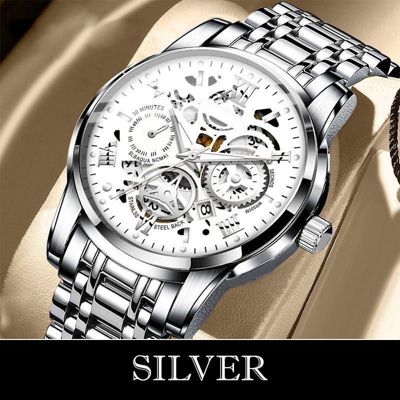 ⌚ 60% RABATT! ⚙️ Herr Vattentät Roman Skeleton Automatisk Klocka – Rostfritt Stål, Utdragbart Urverk & Klassisk Design ✨📦