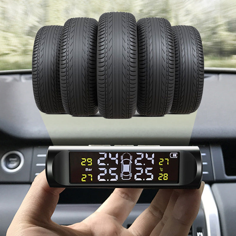 🔥Solcellsdriven 4-hjuls däcktrycksmätare med realtidsvisning