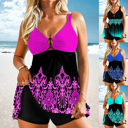 🌸Baddräkt i ett stycke med dubbla band för kvinnor