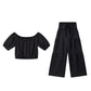 👗 50% RABATT ✨ | Off-Shoulder Topp & Vida Byxor – Puffärm & Hög Midja