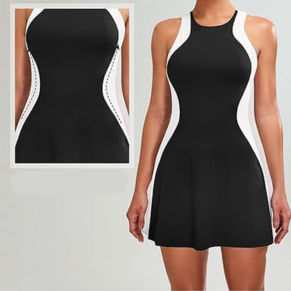 Tvådelat set i färgblockdesign bestående av en smal miniklänning och shorts