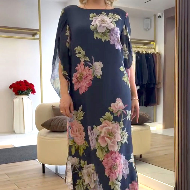 🌺Elegant långklänning med rund hals och tryck för kvinnor