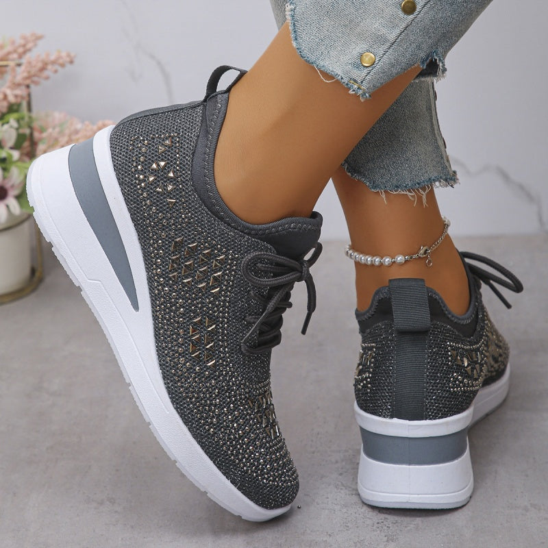 🔥Sista dagen-kampanj 50 % RABATT – Casual dammode, andningsbara korrigering sneakers med strassdekoration