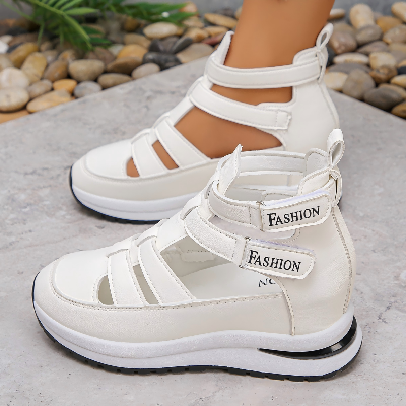Cutout Wedge Shoes with Hook-and-Loop Closure