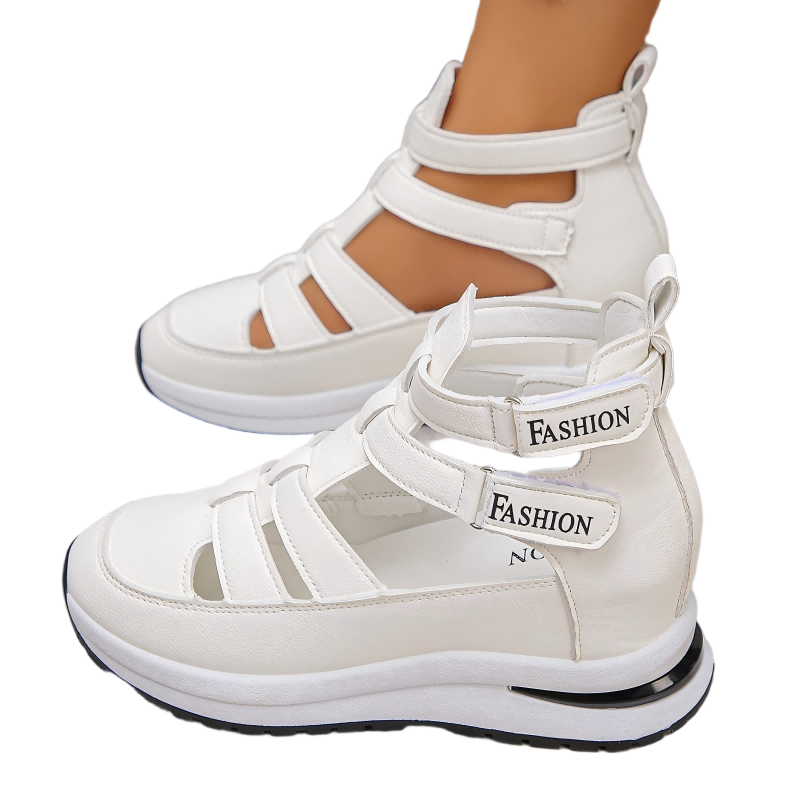 Cutout Wedge Shoes with Hook-and-Loop Closure