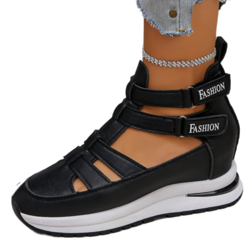 Cutout Wedge Shoes with Hook-and-Loop Closure