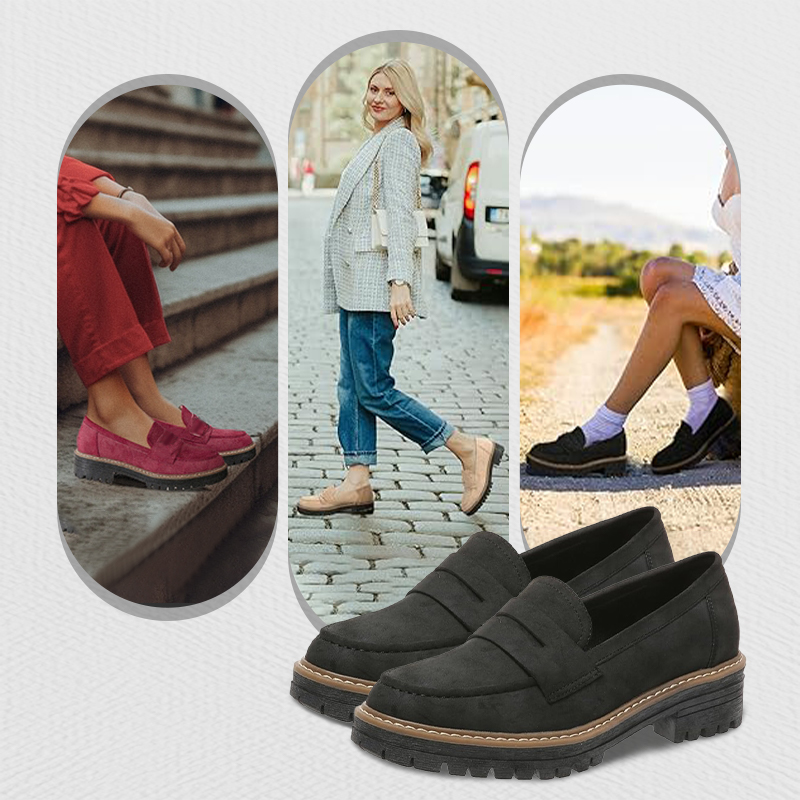 ⏳Fabrikserbjudande sista dagen - 61% rabatt 🎁Bekväma damloafers med grov klack och slip-on